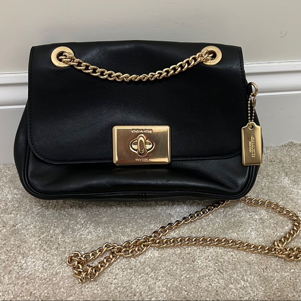Coach Black and Gold Crossbody Bag with Luxurious Chain